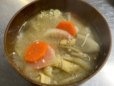 豚ひき肉で豚汁❣